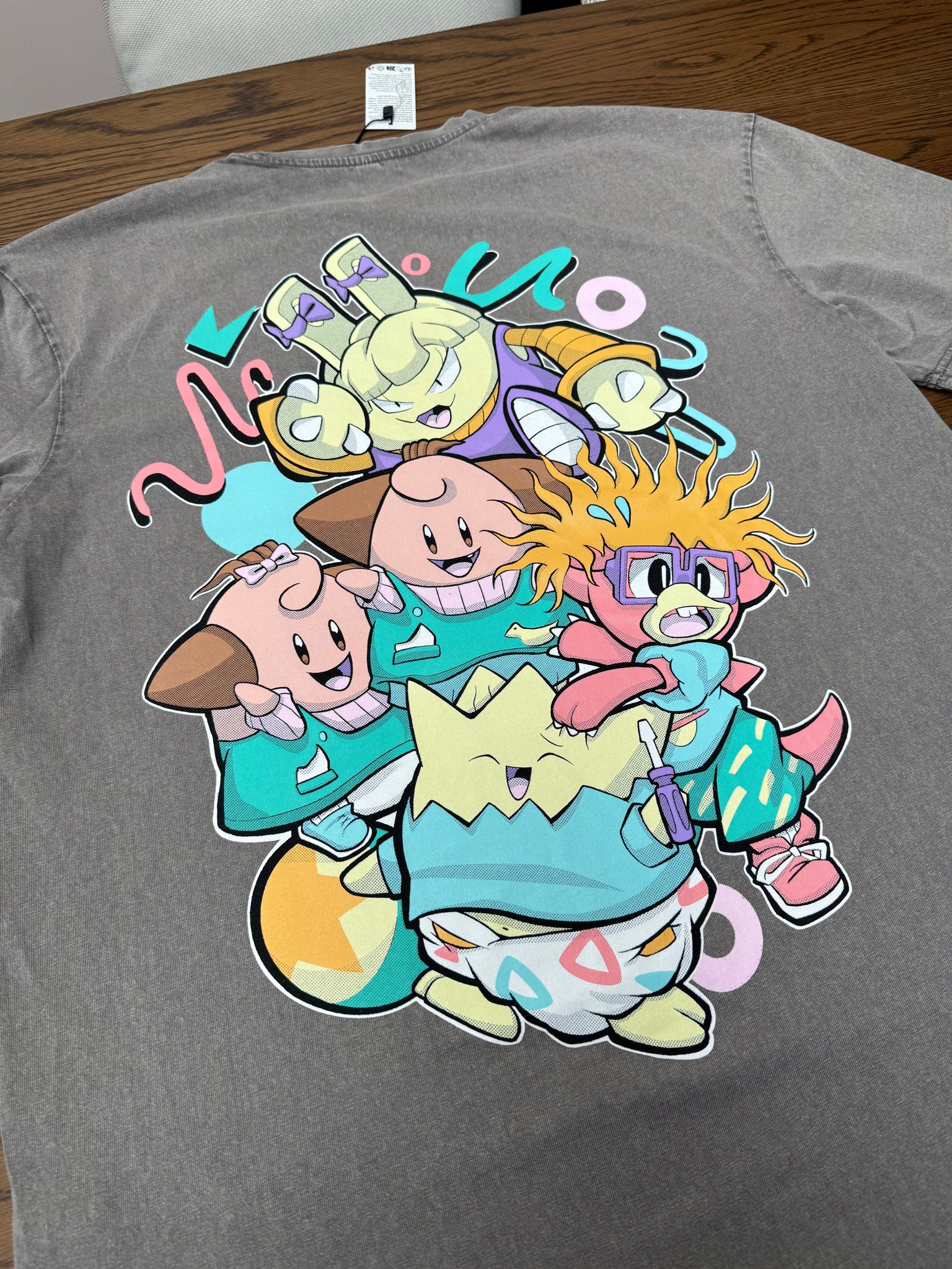 RUGRATS X POKÉMON OVERSIZED T SHIRT IN ACID WASH GREY