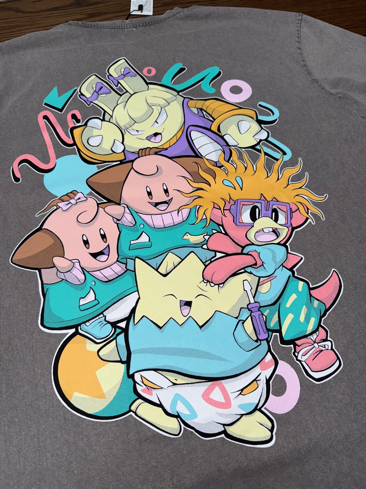 RUGRATS X POKÉMON OVERSIZED T SHIRT IN ACID WASH GREY